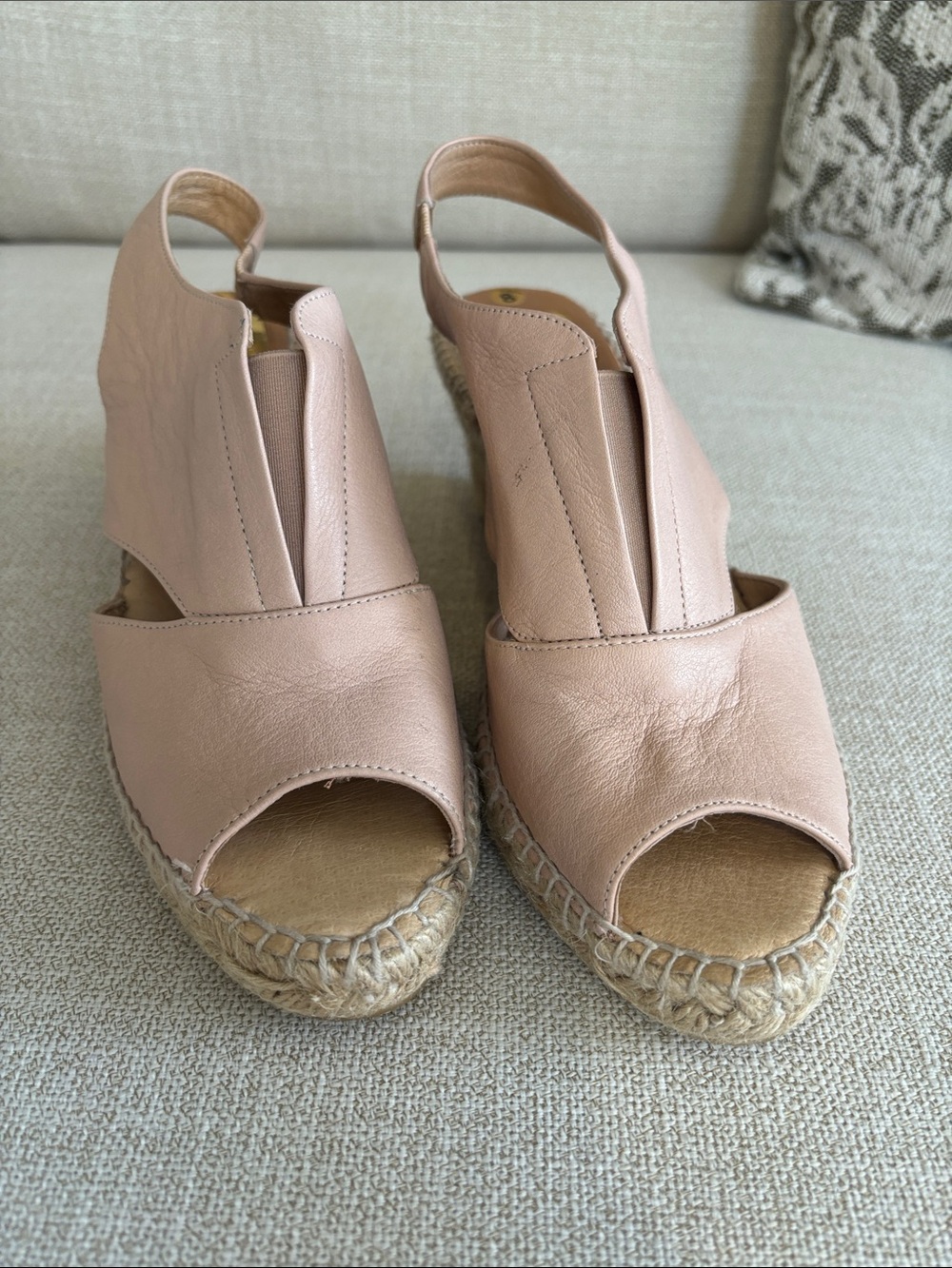 kanna Nude Leather Espadrille Slingback Wedges